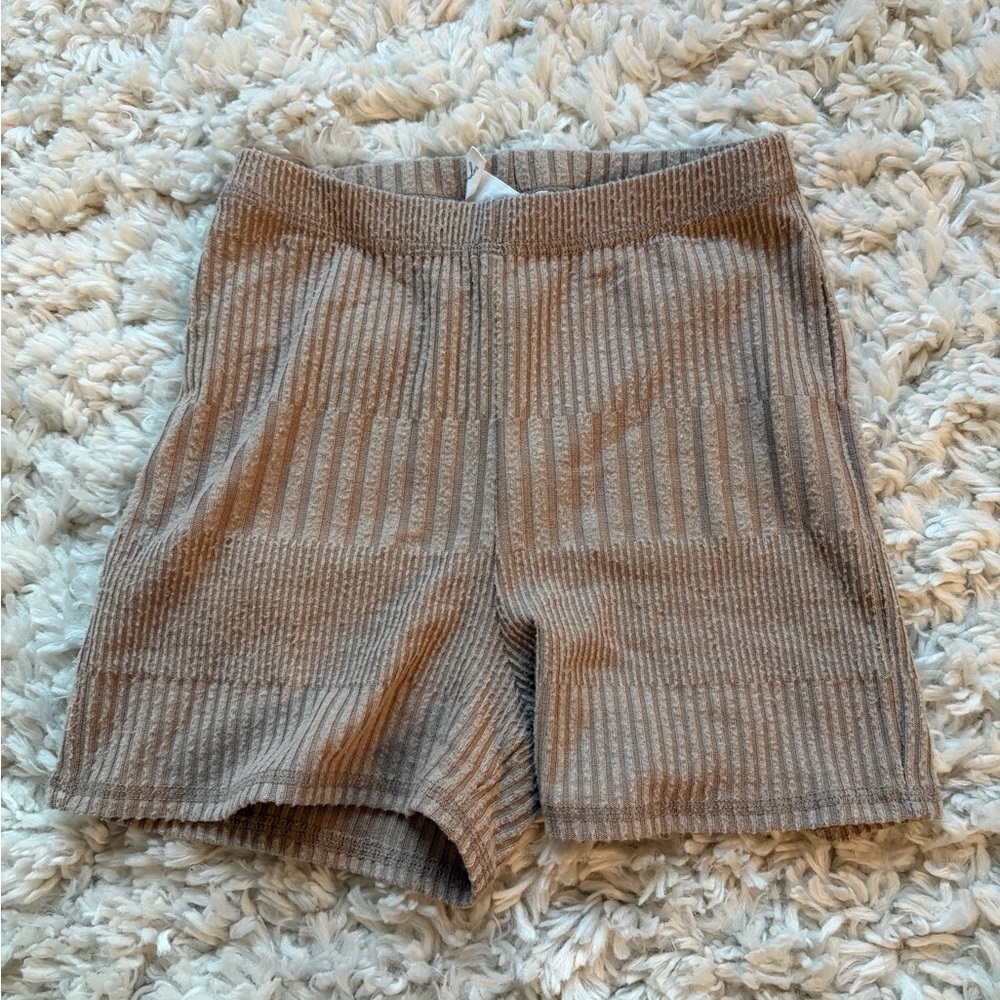 Urban Outfitters Ribbed High-Waist Bike Shorts in Taupe